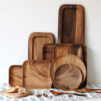 Japanese Acacia Wooden Tray Solid Wood Round Table Dishes Dessert Cafe Coffee Cake Bread Tray Breakfast Logs