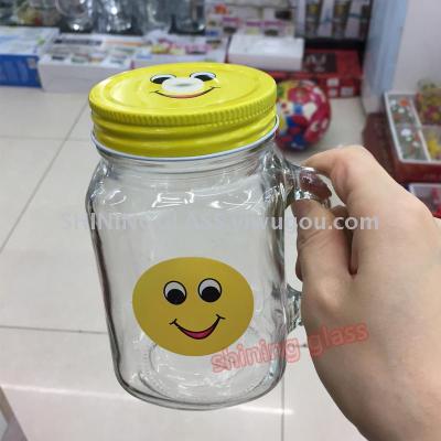 The new Mason jar smiling face cups Mexican square glass cold cup drinking glass