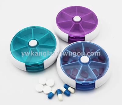 Round 7-Day Pill Box Mouth Rotating Pill Box Portable 7 Compartment Pill Box a Week Elderly Memo Pill Box