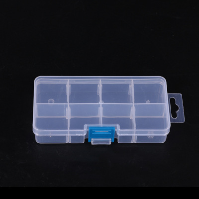 Wholesale single buckle, small 8 - grid transparent plastic storage box fish hook storage box medicine box leather ring box detachable manufacturers direct sales