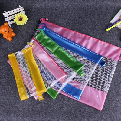 Pearl double color zipper bag pull double zipper bag PVC file bag note belt stationery belt pen bag
