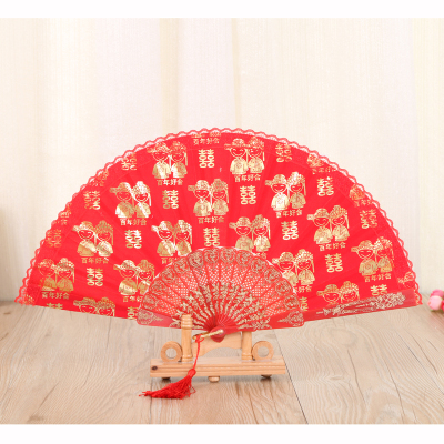 New small lace fan European lace folding fan red happy event fan