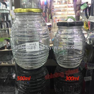 Transparent glass jar with lid helix honey bottle caviar bottle