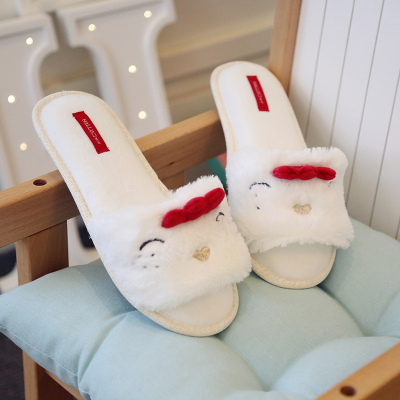 Winter new home indoor rabbit cashmere warm non - slip simple cute chick ladies cotton slippers