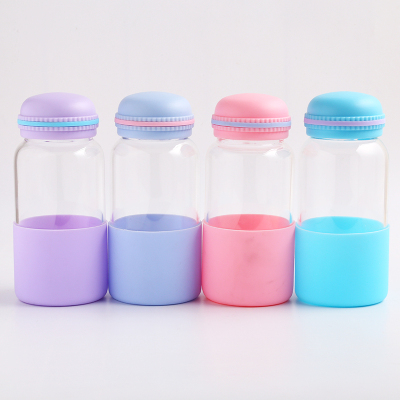 Candy color cake covered glass, 300 ml silicone sleeve high borosilicate glass