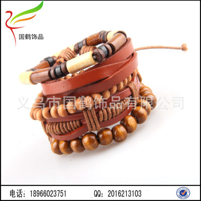 Retro Woven Leather Bracelet Handle Leather Pu Bracelet Multilayer Set Bracelet