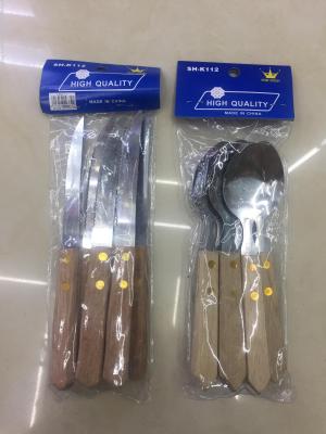 6pc wooden handle spoon 3pc wood handle knife fruit knife