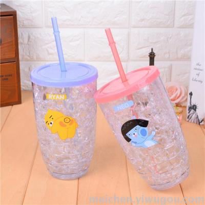 Factory direct summer ice cup creative students readily cups portable plastic cups with a cover straw
