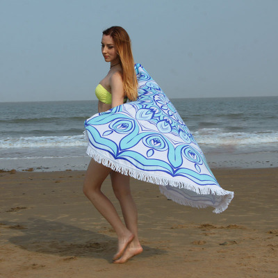 Wholesale 150cm Round Beach Towel Blue Pattern Printing 