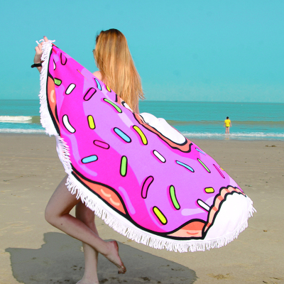 OEM supplier hot sell doughnut printed round beach towel with tassels for wholesale