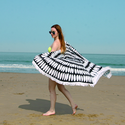 White Black Circle Design Round Beach Towel OEM Supplier Bath Towel Shawl for Wholesale