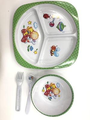 Melamine Children's Four-Piece Bedding Set Square Cartoon Dinner Plate, Plate, Small Bowl, Knife, Fork