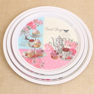 Round tray creative plastic european-style putting cup tray miamine household fruit dish is contracted