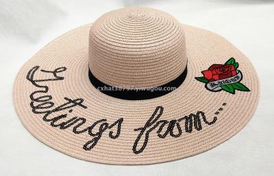 Applique sequins embroidered alphabet hat large eaves beach hat paper sun hat