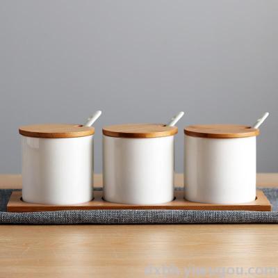 Simple Japanese bamboo ceramic sealing pot seasoning tank storage tank and wind coffee pot sugar bowl kitchen supplies
