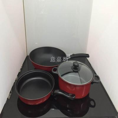 Stainless steel wok frying pan soup pot three - piece sets of colorful three - piece gift sets