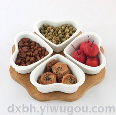 Creative fruit Dried fruit plate Small dish Snacks Ceramic Clover Heart candy plate Bamboo tray