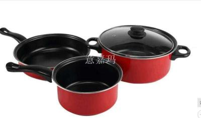 Stainless steel Colorful three - piece soup pot milk pot frying pan three - piece gift set
