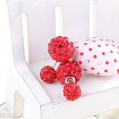 Fashion soft clay drilling ball double - sided size bead temperament ear stud earrings