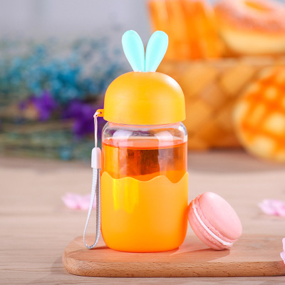 Creative glass cup portable rabbit glass cup Reusable Refillable Water Bottles for Juicing 