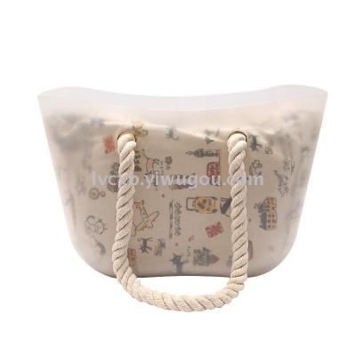 New Fashion Silicone Transparent Candy Color Beach Single-Shoulder Bag with Canvas Bag