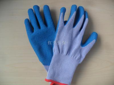 Labor insurance dipped cotton yarn gloves yarn hanging latex rubber coating wrinkles work anti - skid wear and durable