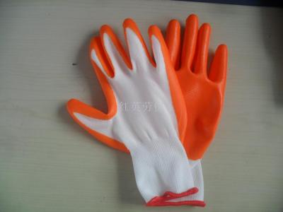 Thirteen needle nylon white yarn orange Ding Ding Dingqing dipped labor insurance gloves factory direct