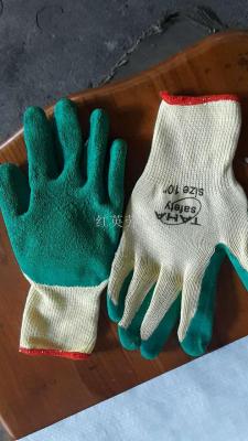 Labor insurance dipped cotton yarn gloves yarn hanging latex rubber coating wrinkles work anti - skid wear and durable