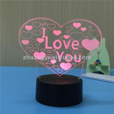 3D LED Table Lamps Desk Lamp Light Dining Room Bedroom Night Stand Living Glass Small hearts Next love End 32