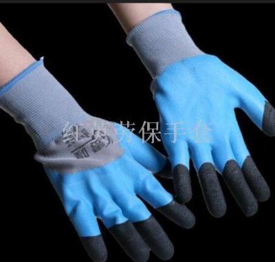 13-pin nylon latex breathtaking Wang enhanced finger foam gloves wear anti-skid factory direct