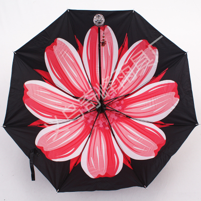 Parasol umbrella black glues illustrpink big flower sunshade umbrella