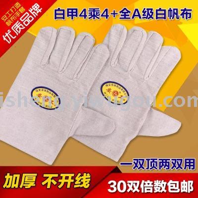 Double-deck full canvas labor protection gloves wear and thickened with 24 line working industrial machine repair.