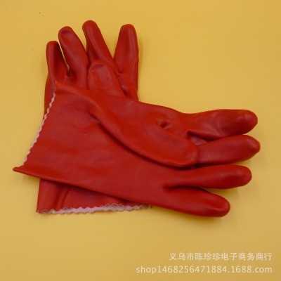 Manufacturer direct selling chemical machinery red thickened acid and alkali gloves PVC