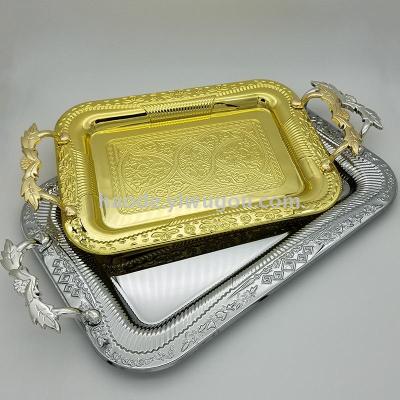 Stainless Steel Binaural Tray High-Grade Lace Wine Tray Square Embossed Plate