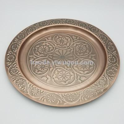Stainless Steel Embossed Plate Arabic Tray High-Grade Craft Plate Gold-Plated Disc