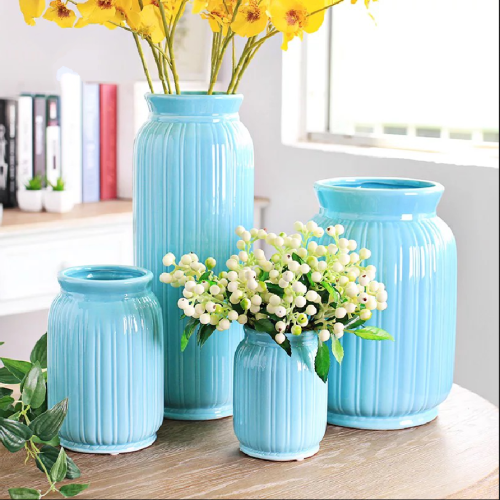 european-style creative ceramic vase clay pot vertical bar modern glossy waterproof closed large height