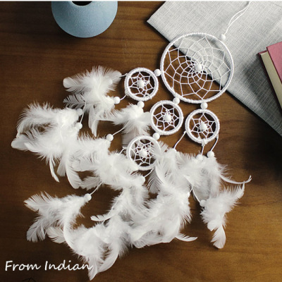 White Five-Ring Dream Catcher Home Hanging Decoration Handmade Feather Gift Indoor Hanging Ornament