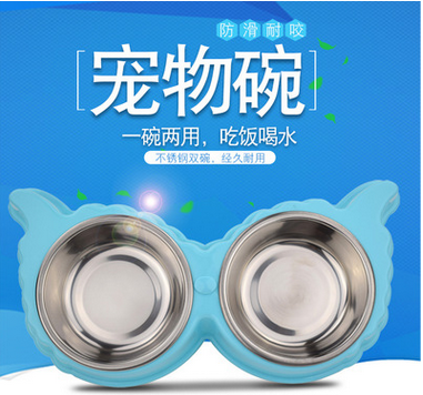 Wholesale Pet Food Bowl Non-Slip Stainless Steel Double Bowl Cat Dog Rice Bowl Dog Bowl Dual-Use Feeder Pet Supplies