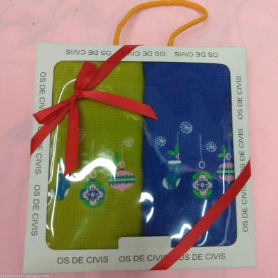 Promotional gift box 100% cotton kitchen towel Christmas pattern towel towel