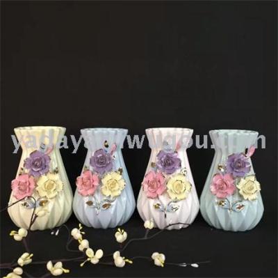 Modern craft ceramics send flower vase home decoration checking diamond ornaments