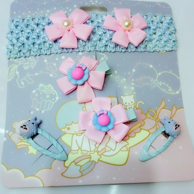 Children headdress princess hair accessories set cute bowknot hair card with BB folder fine set of jewelry