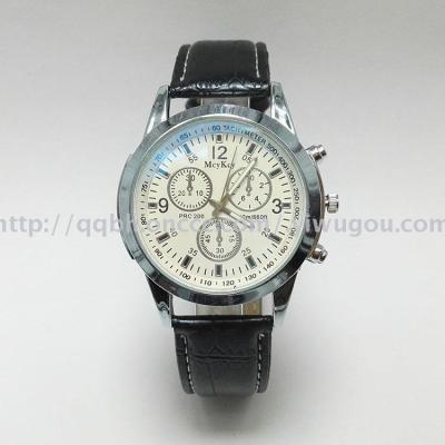 Three six-pin fashion blue glass watch