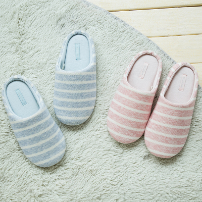 Winter new Japanese striped floor home soft bottom warm ladies cotton slippers