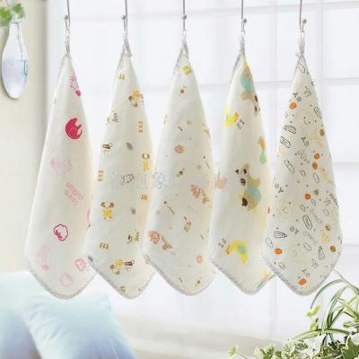 Tuned bamboo fiber infant face towel print small square towel children's small lateral clamped infant bamboo fiber square towel