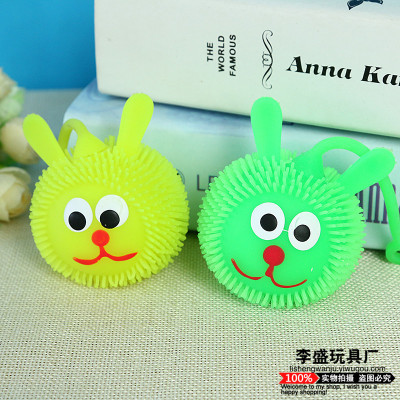 Elastic ball cartoon wool ball seven color luminous rabbit hair ball light ball toy.