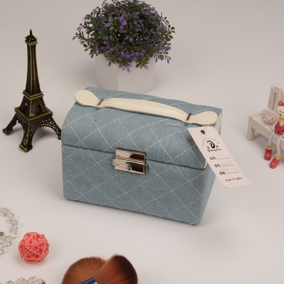 Guanyu trumpet denim blue Ling grid portable jewelry storage box portable jewelry box welcome custom