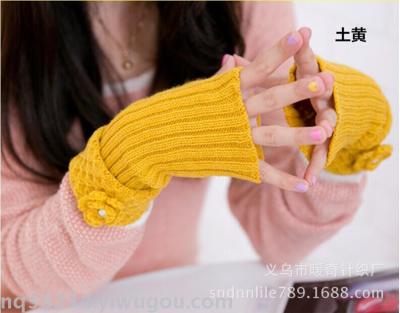 Winter female short style dew point to turn over a lovely flower half point wool lady's gloves