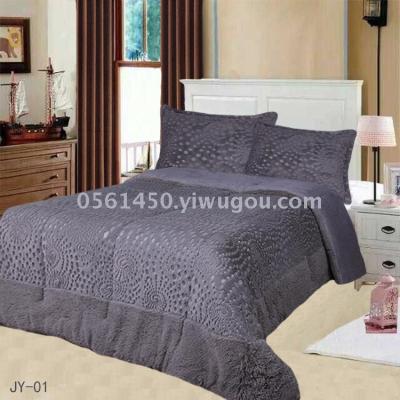 Yiwu factory export direct foreign trade long hair offset printing flannel shellfish lamb quilted quilts four sets