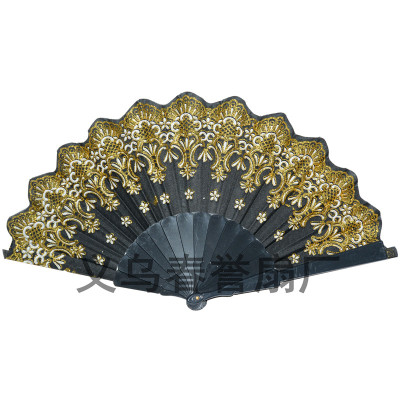 Manufacturers direct gold fan dance fan flat gold fan plastic fan gifts fan process fan