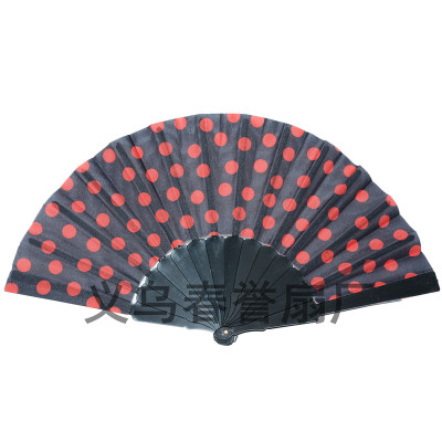 Daily fan process fan black stem dotted fan folding plastic fan travel souvenir gift